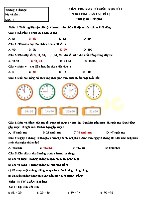 Đề kiểm tra định kì cuối học kì I môn Toán Lớp 2 (Chân trời sáng tạo) - Đề 1